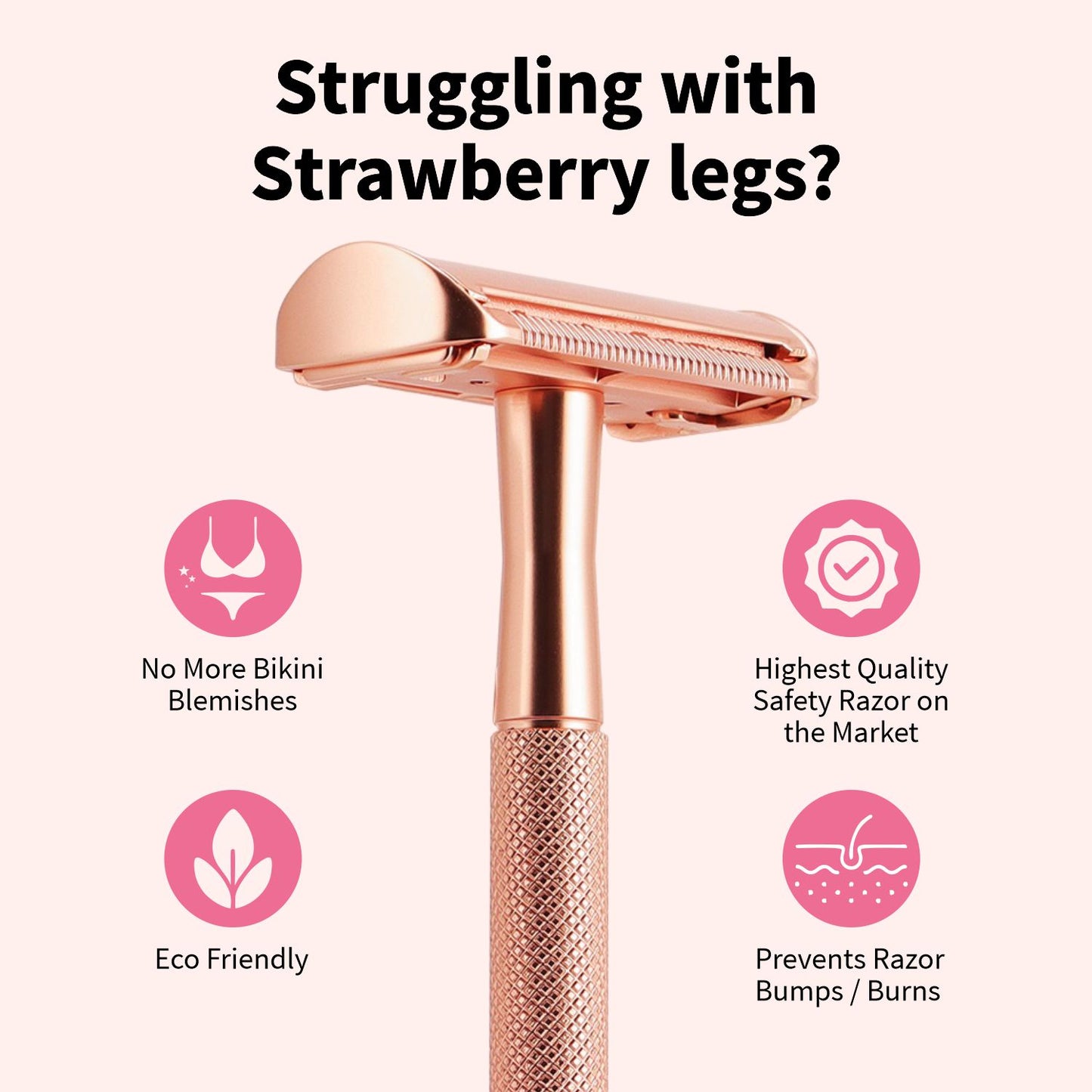 Women's Single Blade Safety Razor - Metal Reusable Razor for Sensitive Skin & Legs