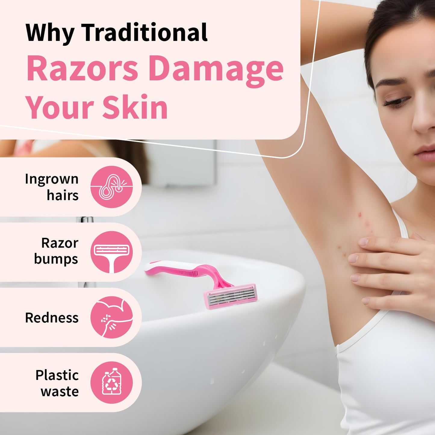 Women's Single Blade Safety Razor - Metal Reusable Razor for Sensitive Skin & Legs